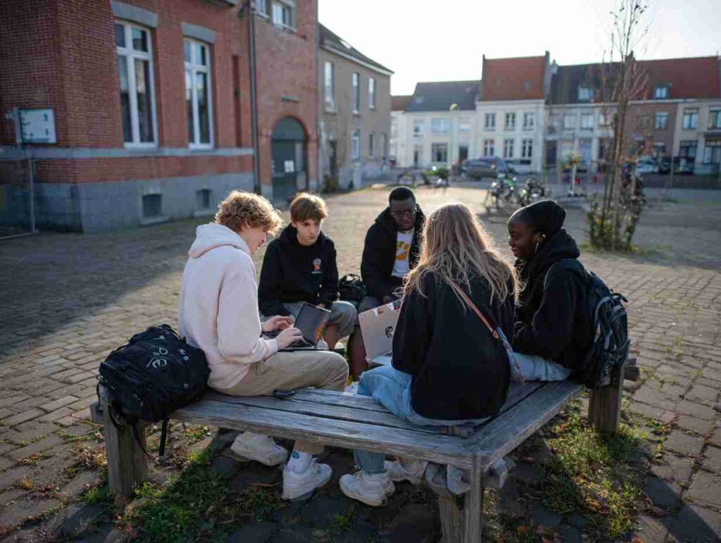 &Eacute;l&egrave;ve qui revoit son portfolio avec un tuteur