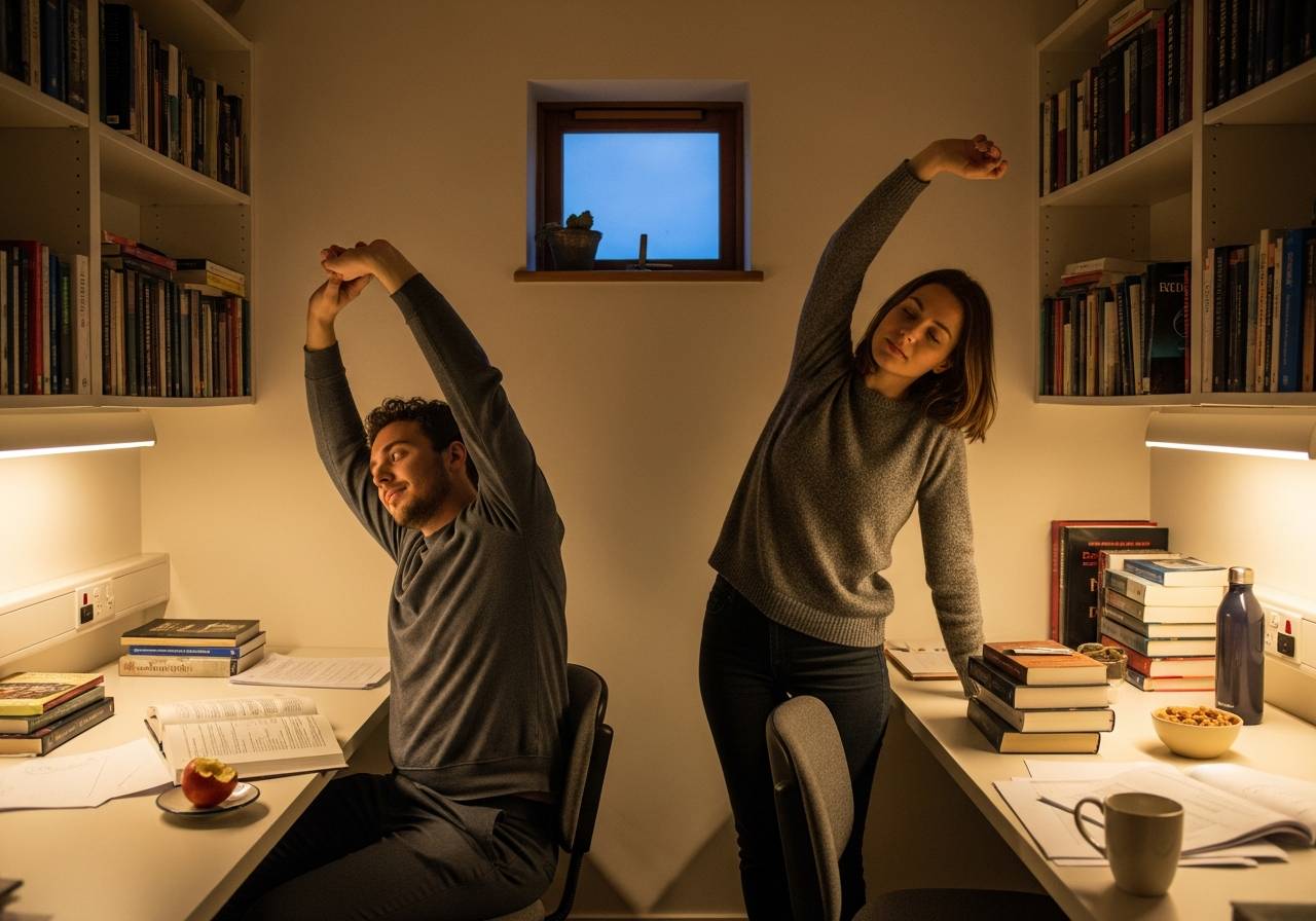 &eacute;tudiants en pause active au cr&eacute;puscule