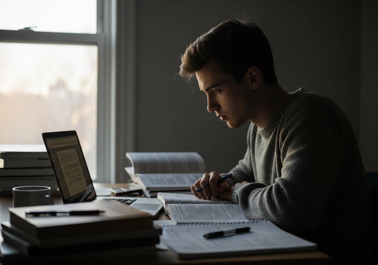 &eacute;tudiant stress&eacute; &agrave; l'aube