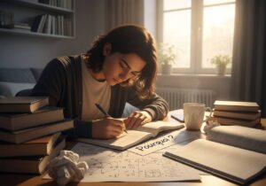 Élève écrivant une question