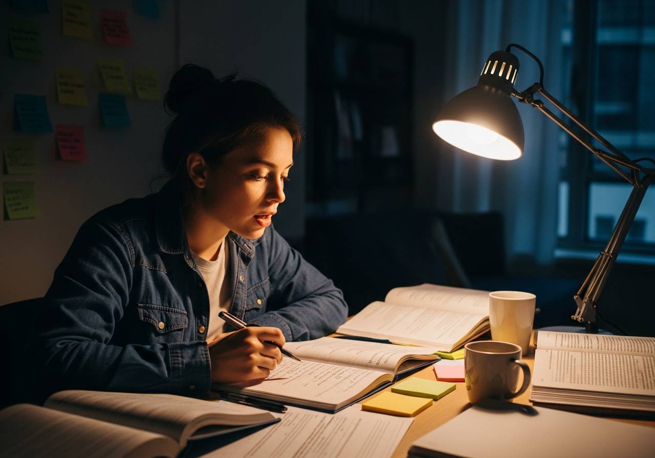 &eacute;l&egrave;ve expliquant ses notes &agrave; l&rsquo;aube