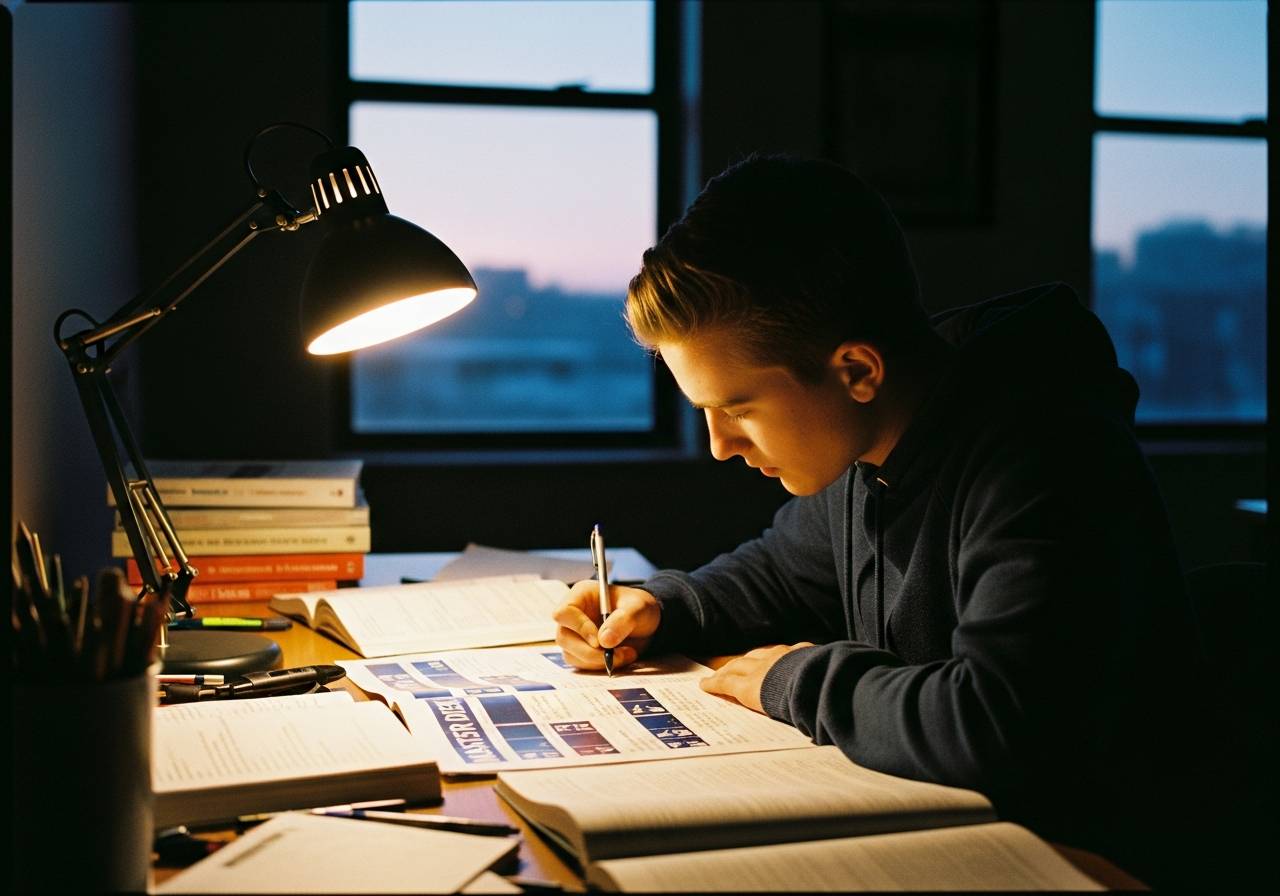 student organizing revision materials