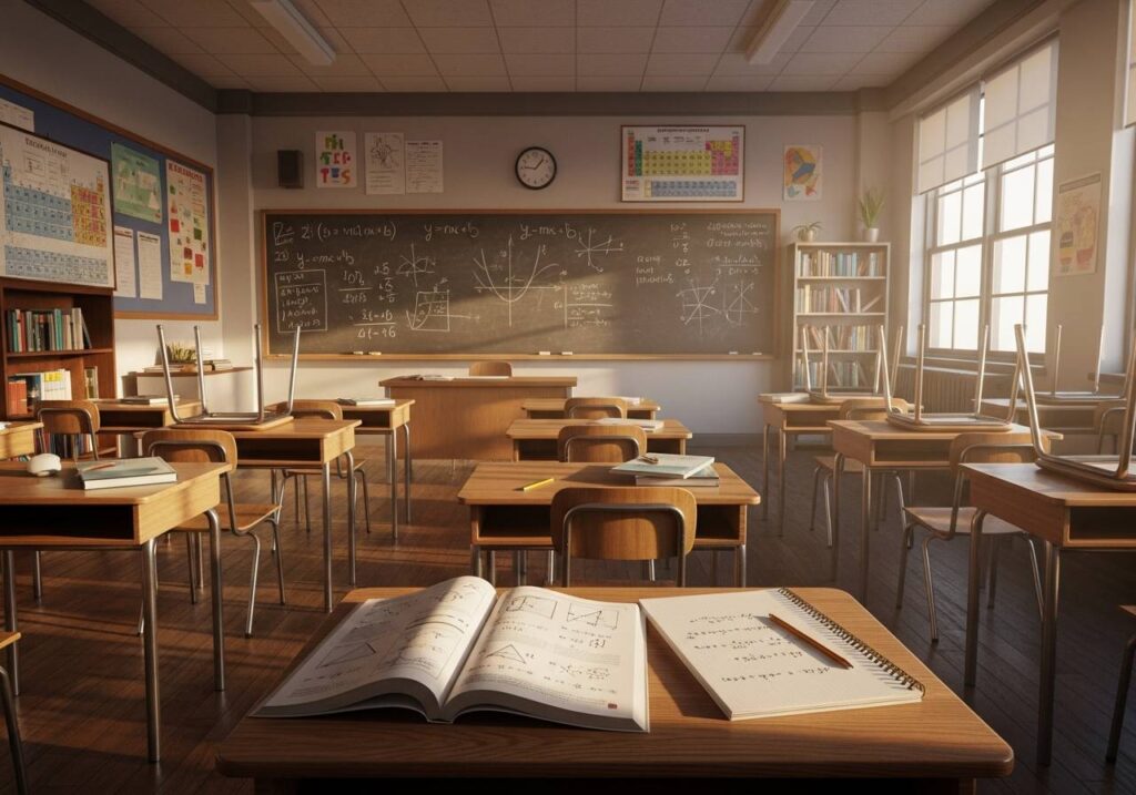 Empty math classroom morning