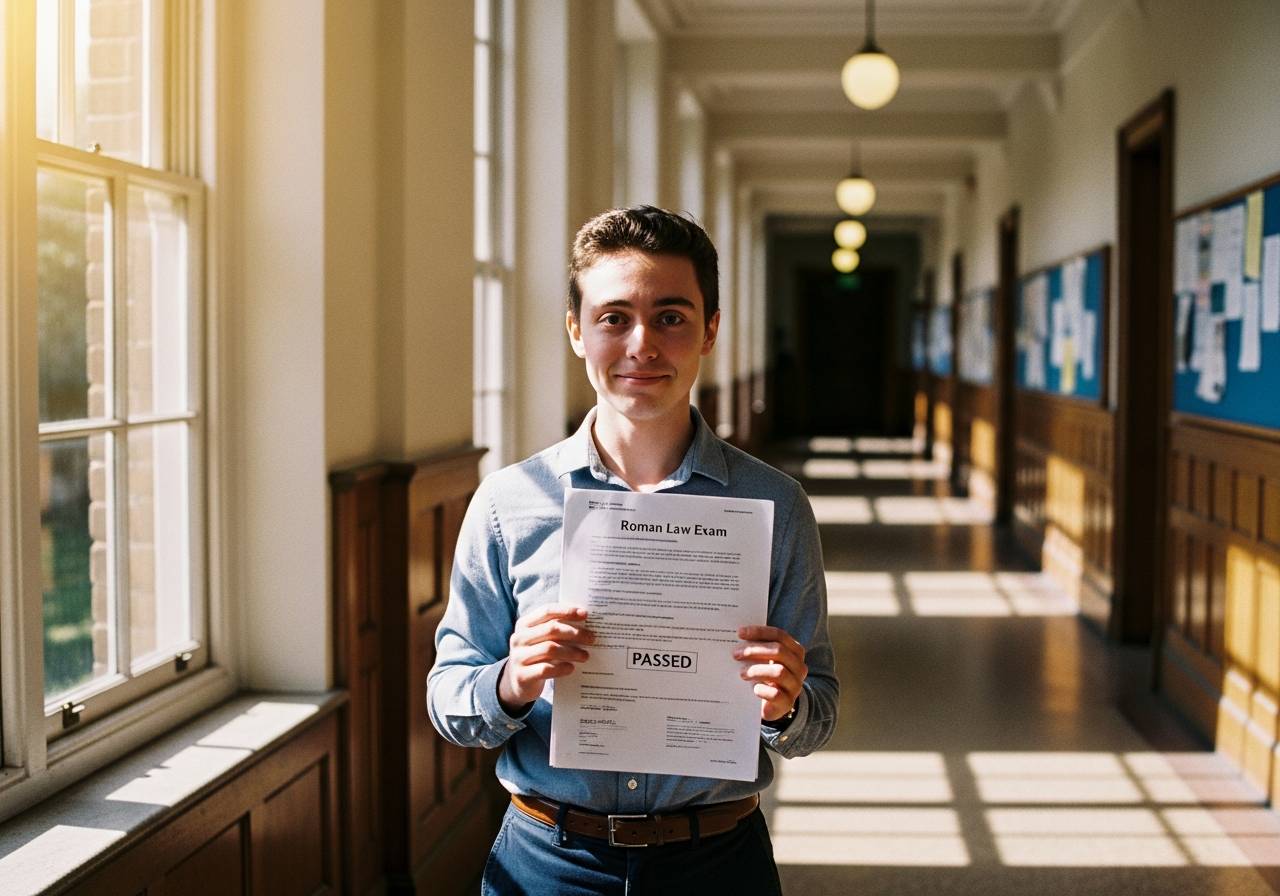 Student celebrating Roman law